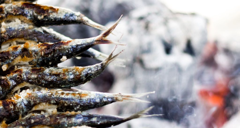 Espetos de sardinas a la brasa, plato típico de los chiringuitos de la Costa del Sol